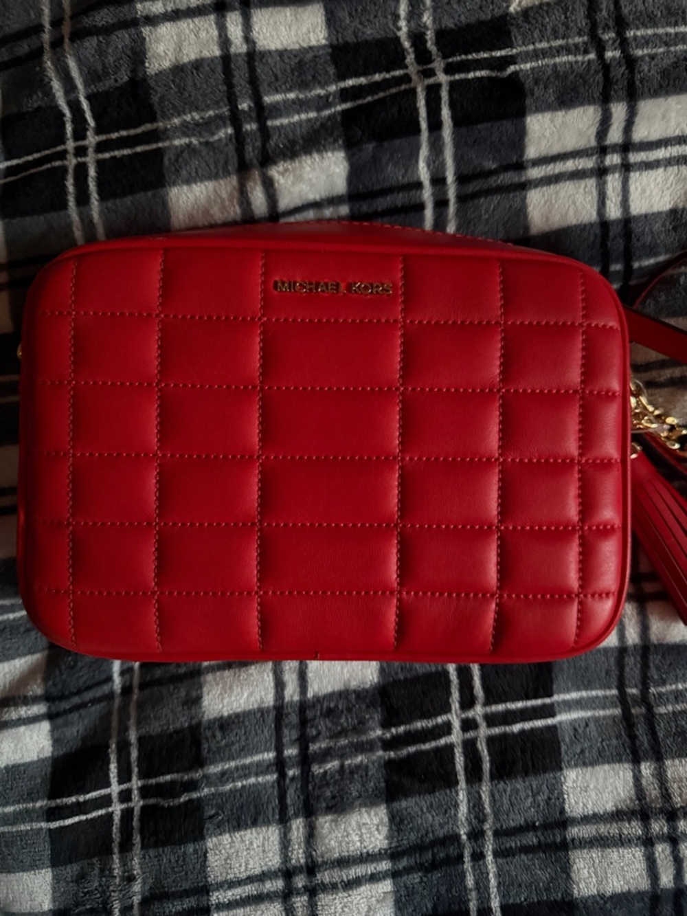 Michael Kors Red Quilted Leather Crossbody Camera Bag